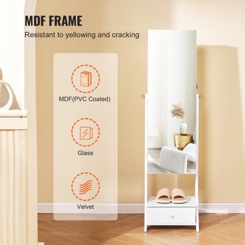 Mirror Jewelry Cabinet Standing Mirror with Storage Lockable Jewelry