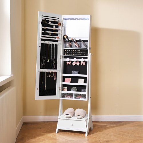 Mirror Jewelry Cabinet Standing Mirror with Storage Lockable Jewelry