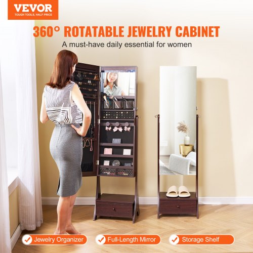 Mirror Jewelry Cabinet Standing Mirror with Storage Lockable Jewelry