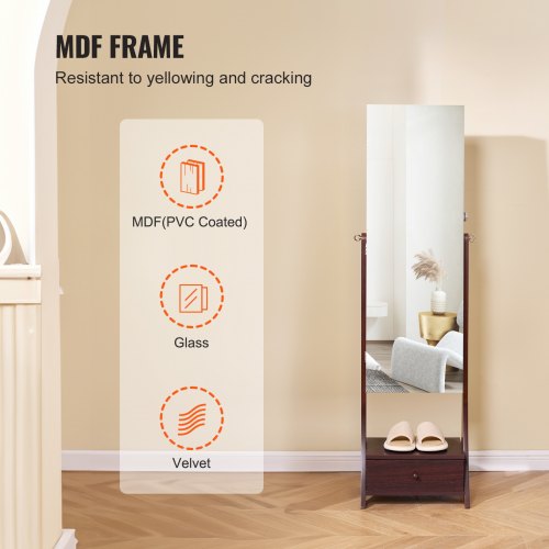 Mirror Jewelry Cabinet Standing Mirror with Storage Lockable Jewelry