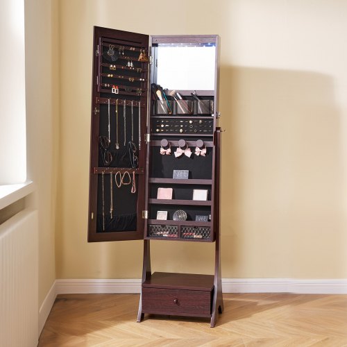 Mirror Jewelry Cabinet Standing Mirror with Storage Lockable Jewelry