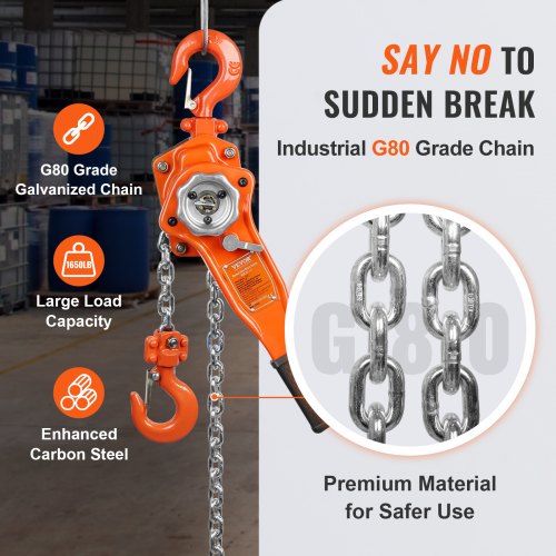 Manual Lever Chain Hoist 34 Ton 1650 lbs Capacity 10 FT Come Along G80