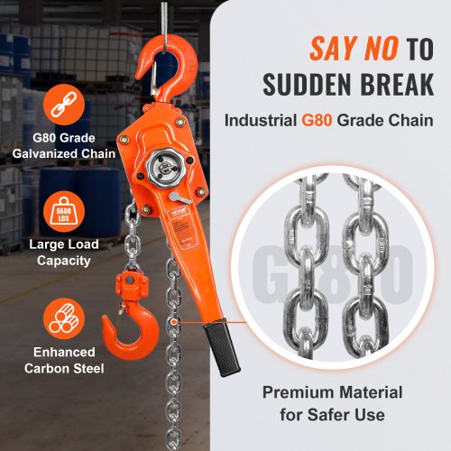Manual Lever Chain Hoist 3 Ton 6600 lbs Capacity 10 FT Come Along G80