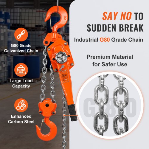 Manual Lever Chain Hoist 6 Ton 13200 lbs Capacity 10 FT Come Along G80