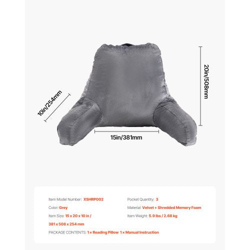 Reading Pillow Large Size Bed Pillow with Shredded Memory Foam Back Pillow