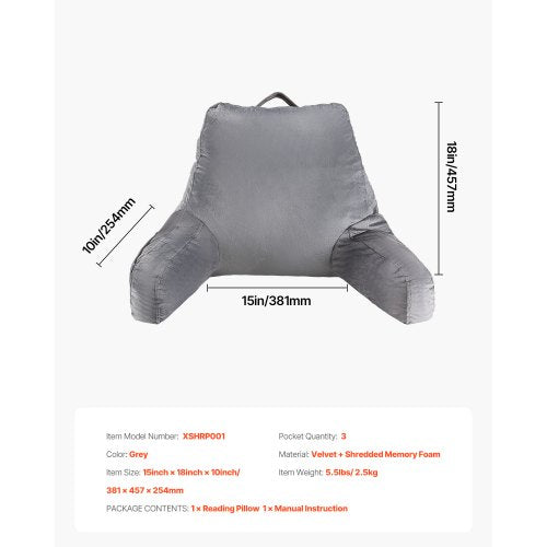 Reading Pillow Standard Size Bed Pillow with Shredded Memory Foam Back