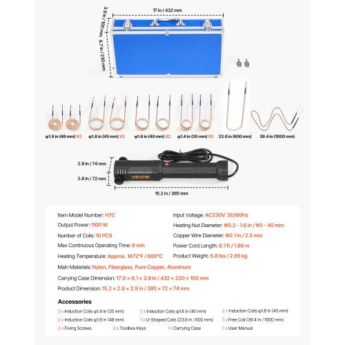 Induction Heater Bolt Removal 1100W 110V Magnetic Induction Heater Kit