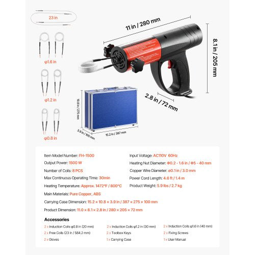 Induction Heater Bolt Removal 1500W 110V Magnetic Induction Heater Kit