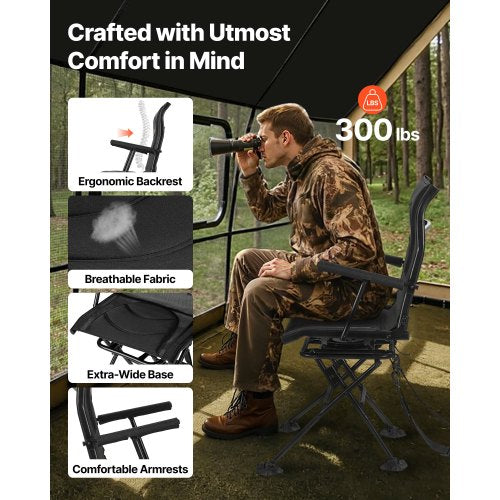 Hunting Chair 360° Silent Swivel Foldable Portable Blind Chair HeavyDuty