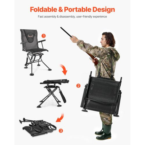 Hunting Chair 360° Silent Swivel Foldable Portable Blind Chair HeavyDuty