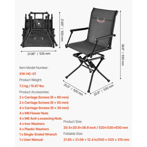 Hunting Chair 360° Silent Swivel Foldable Lightweight Portable Blind