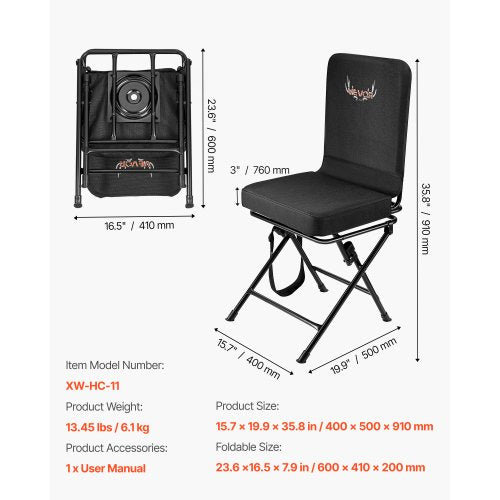 Hunting Chair 360° Silent Swivel Foldable Lightweight Portable Blind