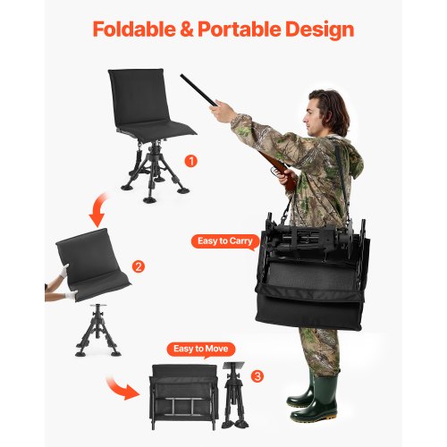 Hunting Chair 360° Silent Swivel Foldable Portable Blind Chair HeavyDuty