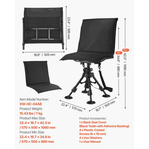 Hunting Chair 360° Silent Swivel Foldable Portable Blind Chair HeavyDuty