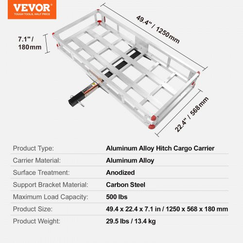 494 x 224 x 7.1 in Hitch Cargo Carrier 500lbs Loading Capacity Trailer