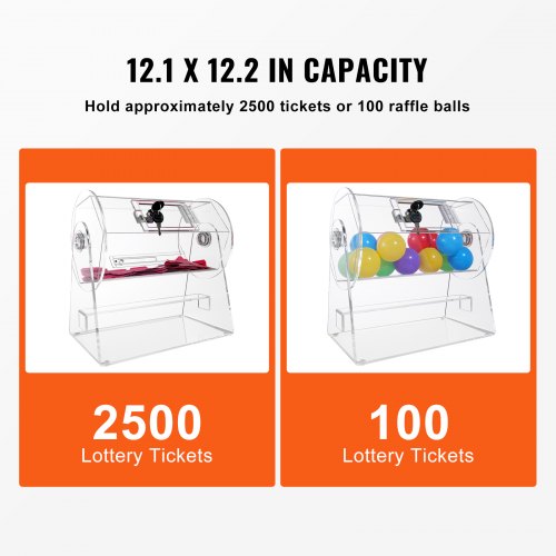 Acrylic Raffle Drum Professional Raffle Ticket Spinning Cage with 2 Keys