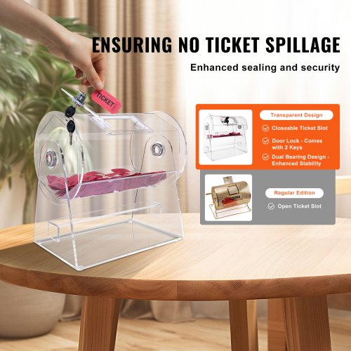 Acrylic Raffle Drum Professional Raffle Ticket Spinning Cage with 2 Keys