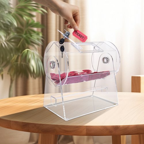 Acrylic Raffle Drum Professional Raffle Ticket Spinning Cage with 2 Keys