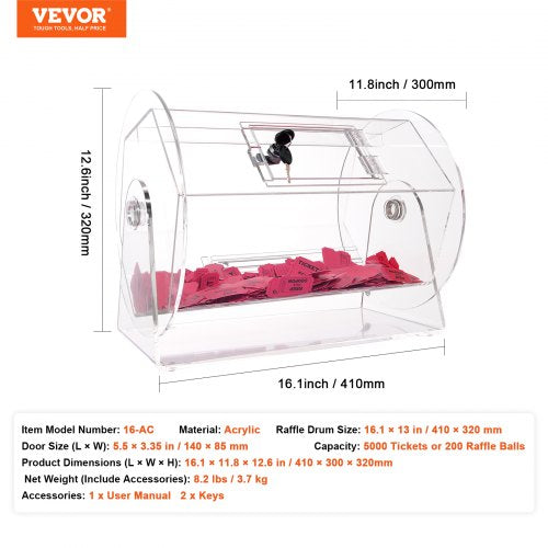 Acrylic Raffle DrumProfessional Raffle Ticket Spinning Cage with 2 Keys