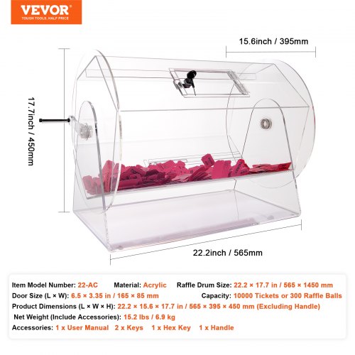 Acrylic Raffle DrumProfessional Raffle Ticket Spinning Cage with 2 Keys
