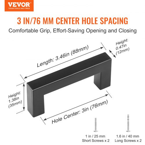 10 Pack Cabinet Pulls 3in 76mm Center to Center Slim Square Kitchen