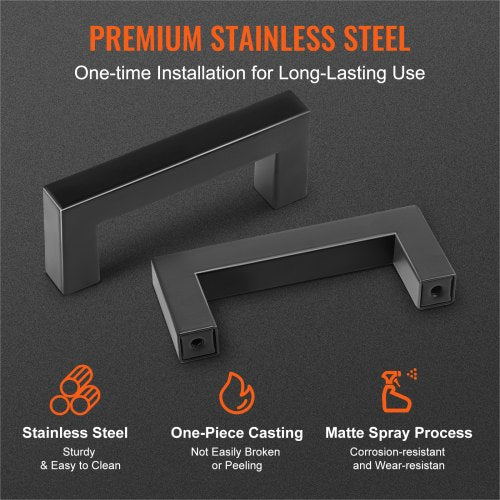 10 Pack Cabinet Pulls 3in 76mm Center to Center Slim Square Kitchen