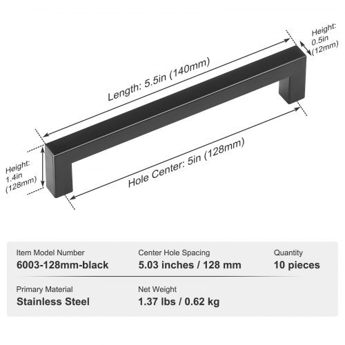 10 Pack Cabinet Pulls 503in 128mm Center to Center Slim Square Kitchen