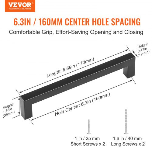 10 Pack Cabinet Pulls 6.3in 160mm Center to Center Slim Square Kitchen