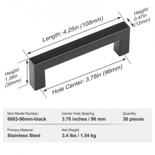 30 Pack Cabinet Pulls 386in 96mm Center to Center Slim Square Kitchen