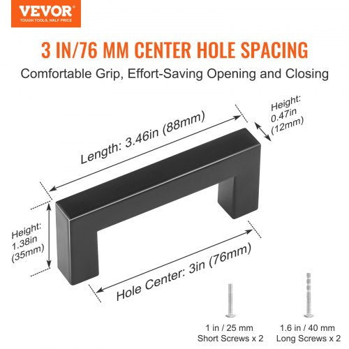 30 Pack Cabinet Pulls 3in 76mm Center to Center Slim Square Kitchen
