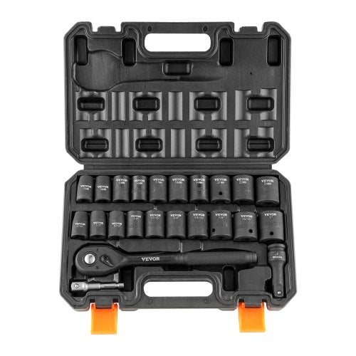 KFFKFF Impact Socket Set with 12 Drive Comprising 23 Pieces in SAE 716