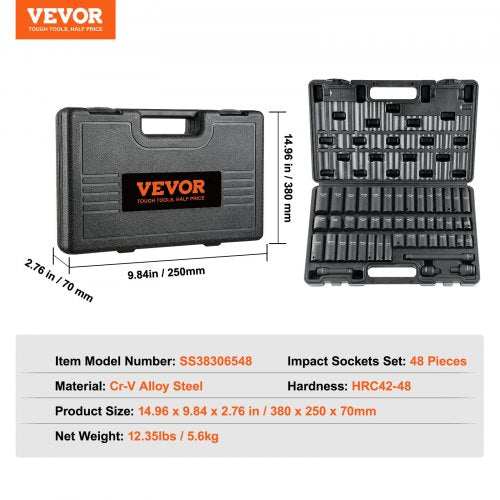 38 Drive Impact Socket Set 48 Piece Socket Set SAE 516 34 Metric