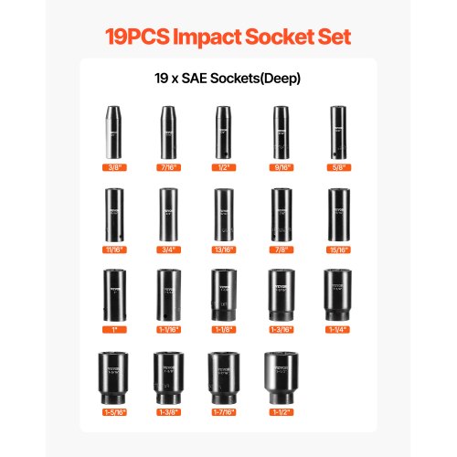 Impact Socket Set 12 19 Piece Impact Sockets Deep Socket 6Point