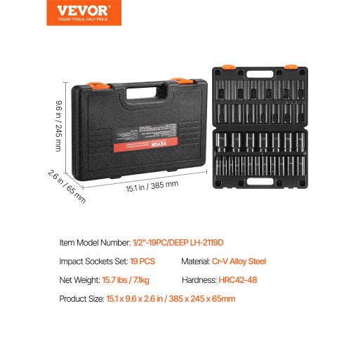 Impact Socket Set 12 19 Piece Impact Sockets Deep Socket 6Point