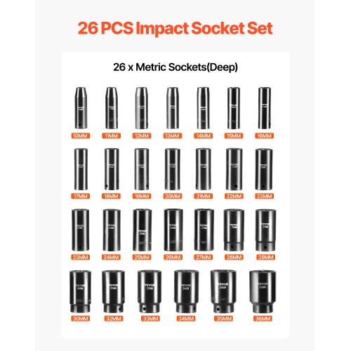 Impact Socket Set 12 26 Piece Impact Sockets Deep Socket 6Point