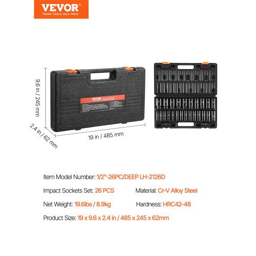 Impact Socket Set 12 26 Piece Impact Sockets Deep Socket 6Point