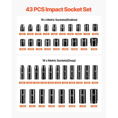 Impact Socket Set 12 Inches 43 Piece Impact Sockets Standard Socket