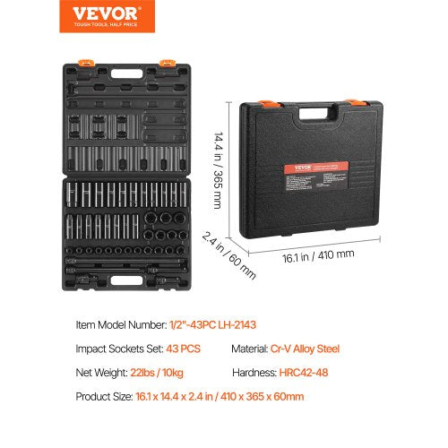 Impact Socket Set 12 Inches 43 Piece Impact Sockets Standard Socket