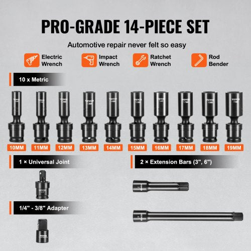 360 Degree Swivel Impact Socket Set 38 Socket Set 14PCS Deep Universal