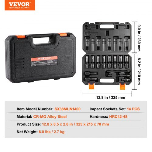 360 Degree Swivel Impact Socket Set 38 Socket Set 14PCS Deep Universal
