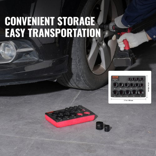 Impact Sockets Set 15pcs 6Point 38 Drive Bit Ratchet Tool Kit Case