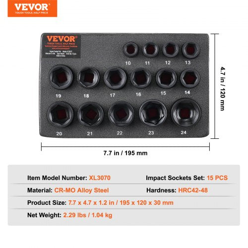Impact Sockets Set 15pcs 6Point 38 Drive Bit Ratchet Tool Kit Case