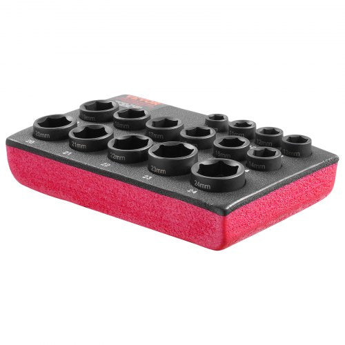 Impact Sockets Set 15pcs 6Point 38 Drive Bit Ratchet Tool Kit Case