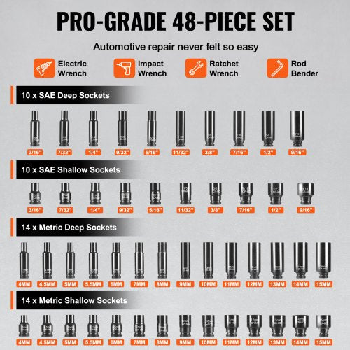 Drive Impact Socket Set 14 – 14 Piece Deep Socket Set Metric 415mm – 6