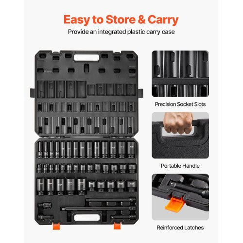 1/2" Drive Impact Socket Set 43 Piece Deep Shallow Socket Set SAE 3/8" - 1-1/2"