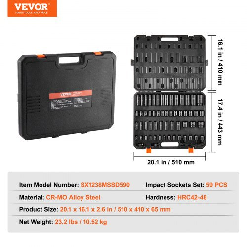 38 12 Drive Impact Socket Set 59PCS Socket Set SAE 516 to 114