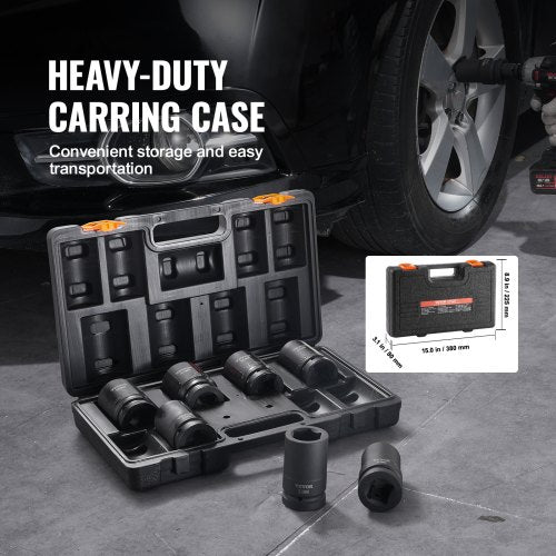 1" Drive Impact Socket Set 8 Piece Deep Socket Set Metric 27-41mm 6 Point
