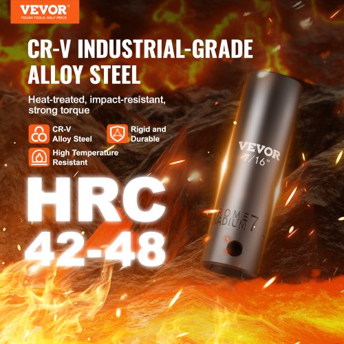 38 Drive Impact Socket Set 11 Piece Deep Socket Set SAE 5161 6 Point