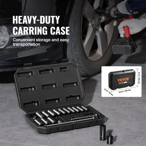 Impact Sockets Set 18pcs 6Point 38 Drive Bit Ratchet Tool Kit Case