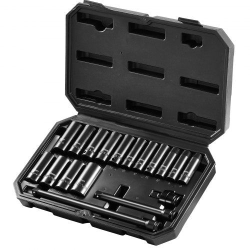 Impact Sockets Set 18pcs 6Point 38 Drive Bit Ratchet Tool Kit Case